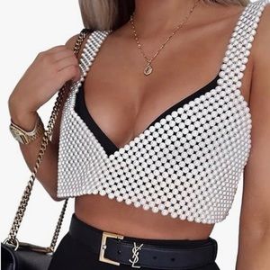 Pearl Beaded Crop Top